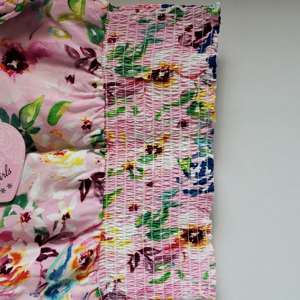 NEW Floral girls top cinched waist(elasticized), puffy short sleeve sz 14 - Picture 2 of 5